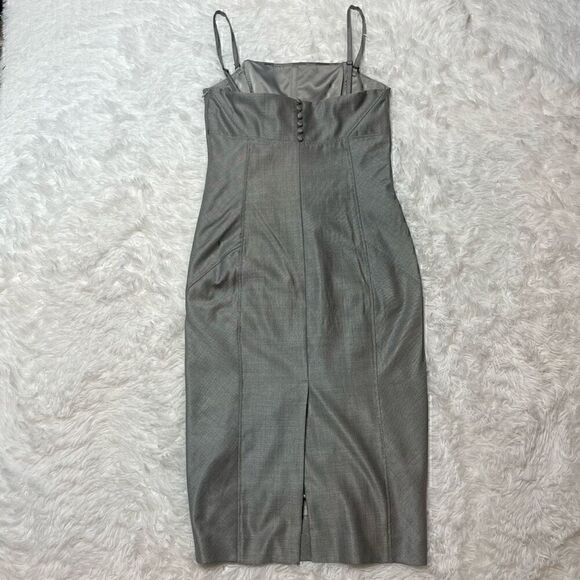 Ted Baker Grey Dress Bow Spagetti Strap Size 2 Wool Silk Blend Fitted Sheath - Picture 10 of 11